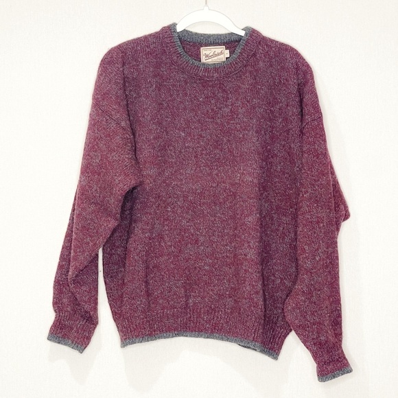 Woolrich Vtg 90s Men’s Burgundy Gray Crewneck Sweater Made in USA Size Large - Picture 1 of 5